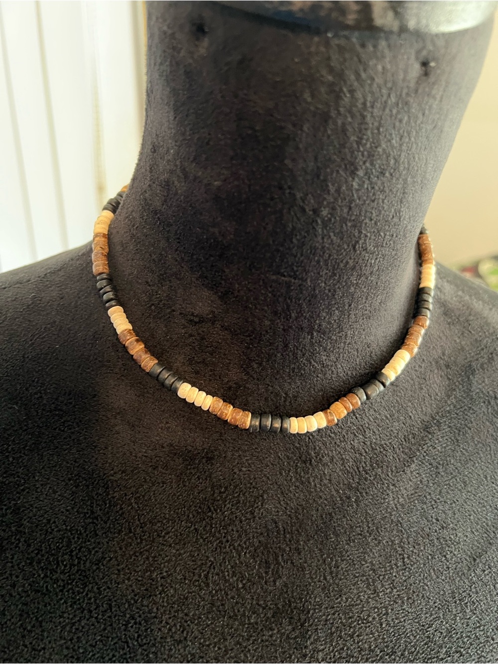 Handmade Brown & Black Beaded 18” Choker Necklace